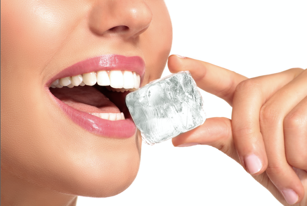 woman chewing ice cube  