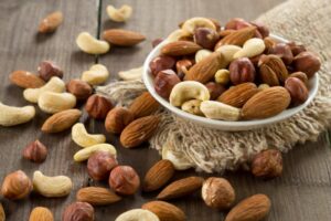 Assortment of different nuts. 